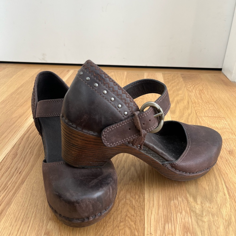 Dansko Brown Leather Sandals with Perforated Detailing